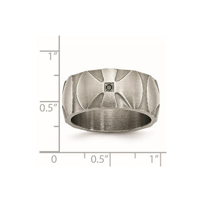 Stainless Steel Brushed .06Ct Black Diamond Cross 10mm Band