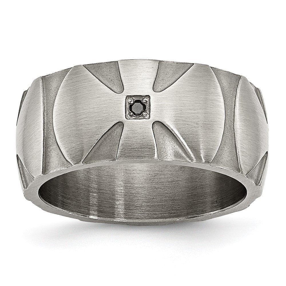 Stainless Steel Brushed .06Ct Black Diamond Cross 10mm Band