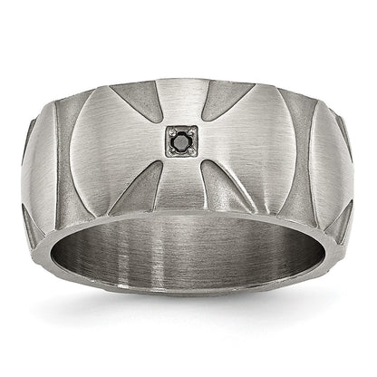 Stainless Steel Brushed .06Ct Black Diamond Cross 10mm Band