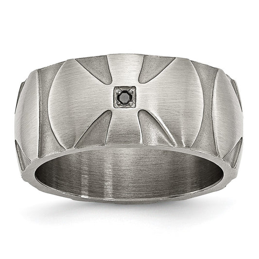 Stainless Steel Brushed .06Ct Black Diamond Cross 10mm Band