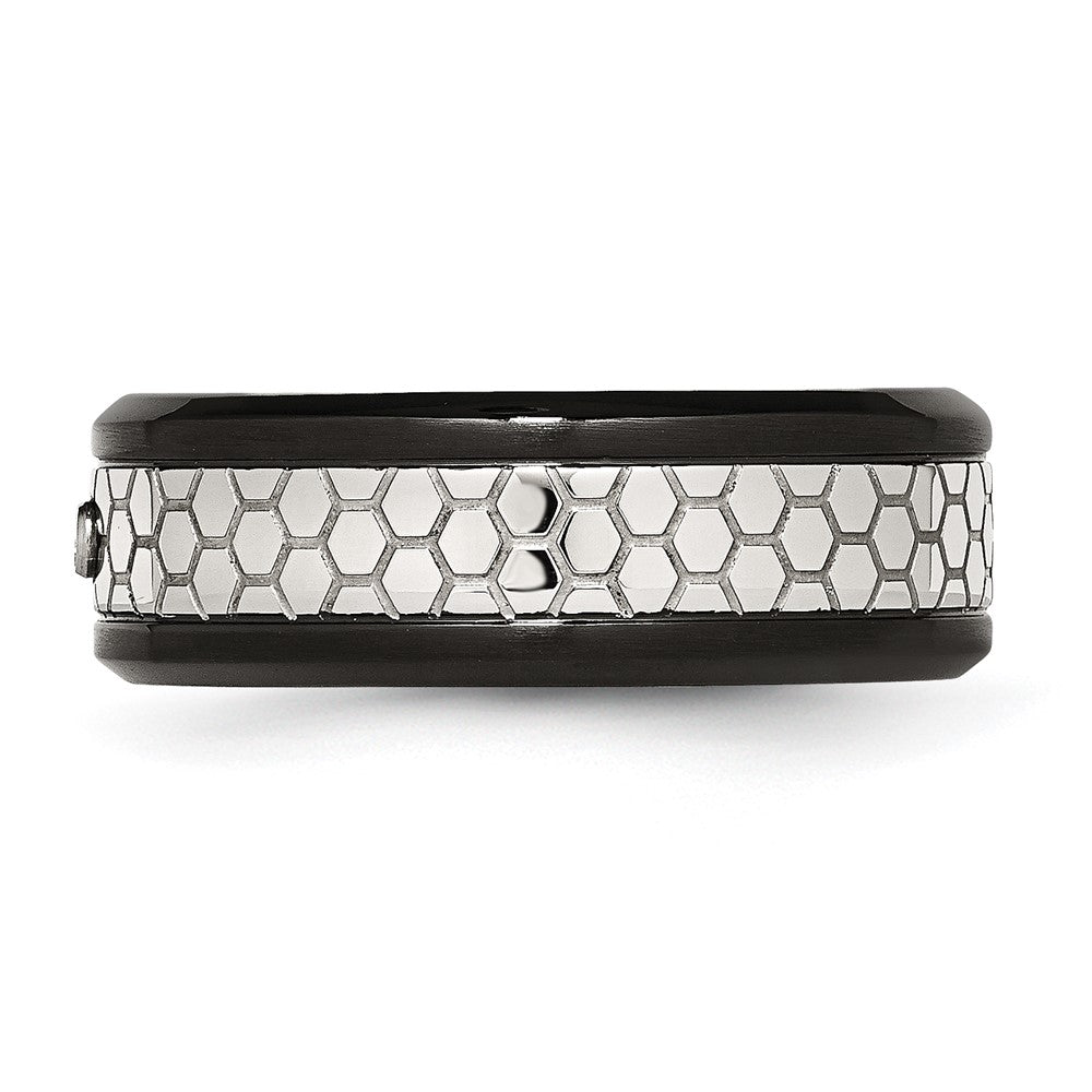 Stainless Steel Polished Brushed Black Ip Plated 2Pt. Diamond 8mm Band