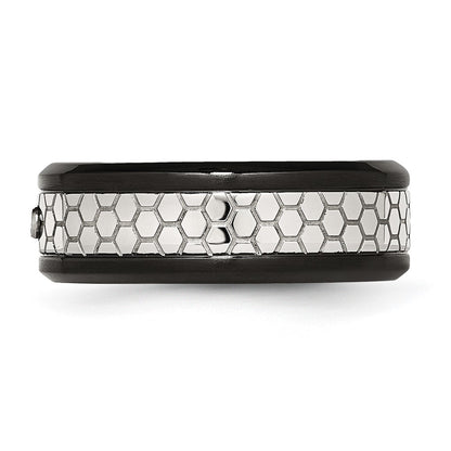 Stainless Steel Polished Brushed Black Ip Plated 2Pt. Diamond 8mm Band