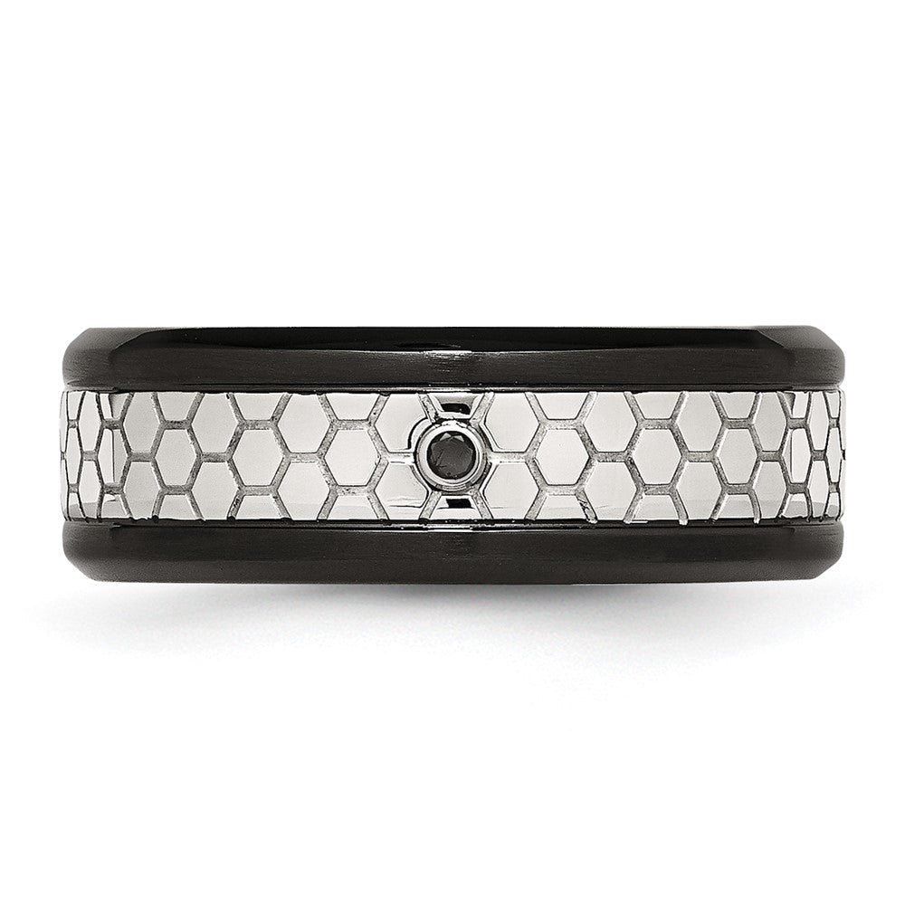 Stainless Steel Polished Brushed Black Ip Plated 2Pt. Diamond 8mm Band