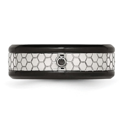 Stainless Steel Polished Brushed Black Ip Plated 2Pt. Diamond 8mm Band