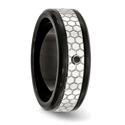 Stainless Steel Polished Brushed Black Ip Plated 2Pt. Diamond 8mm Band