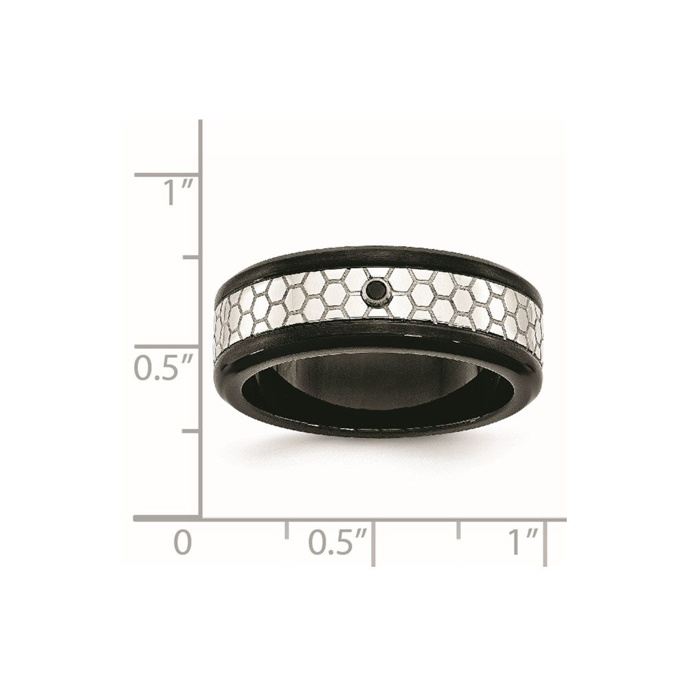 Stainless Steel Polished Brushed Black Ip Plated 2Pt. Diamond 8mm Band