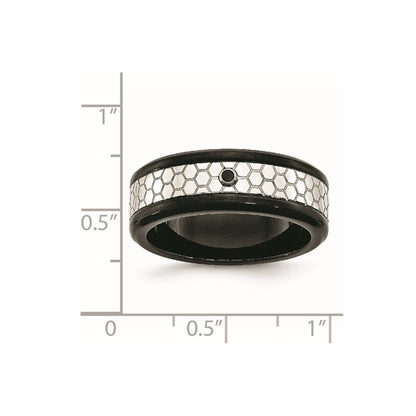Stainless Steel Polished Brushed Black Ip Plated 2Pt. Diamond 8mm Band