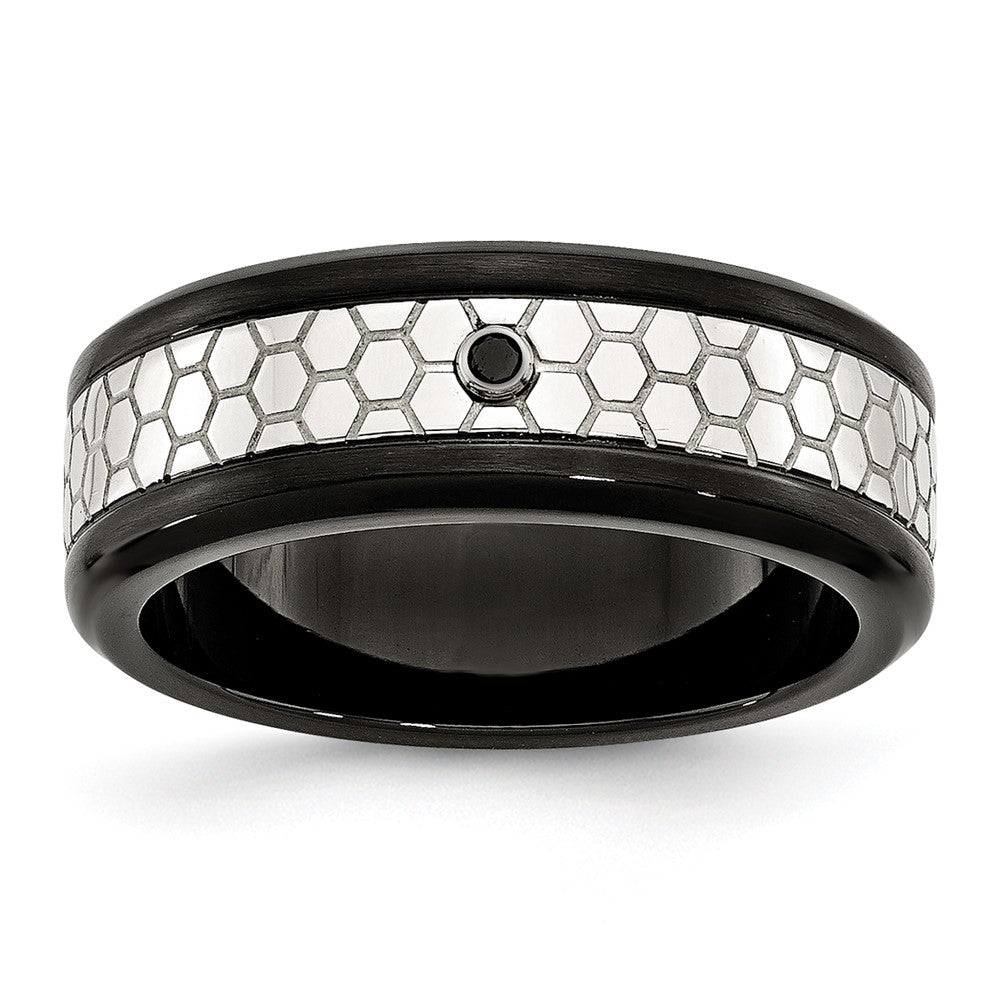 Stainless Steel Polished Brushed Black Ip Plated 2Pt. Diamond 8mm Band