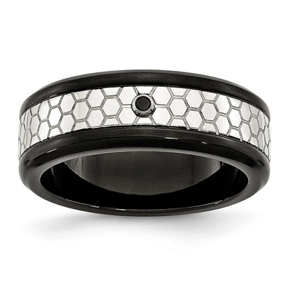 Stainless Steel Polished Brushed Black Ip Plated 2Pt. Diamond 8mm Band