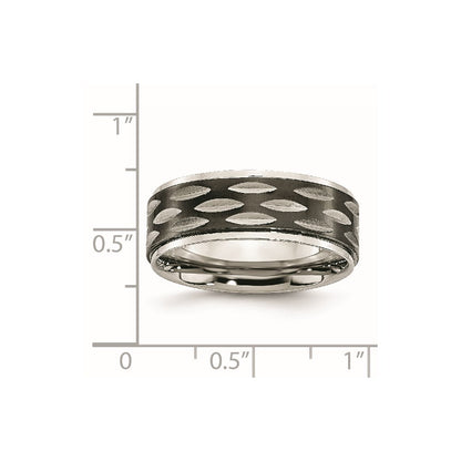 Stainless Steel Polished Black Ip Plated 8mm Grooved Band