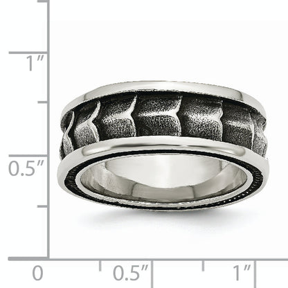 Stainless Steel Polished And Antiqued 9mm Band (Size 12 Only)