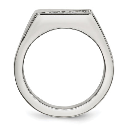 Stainless Steel Polished With Crystal Signet Ring