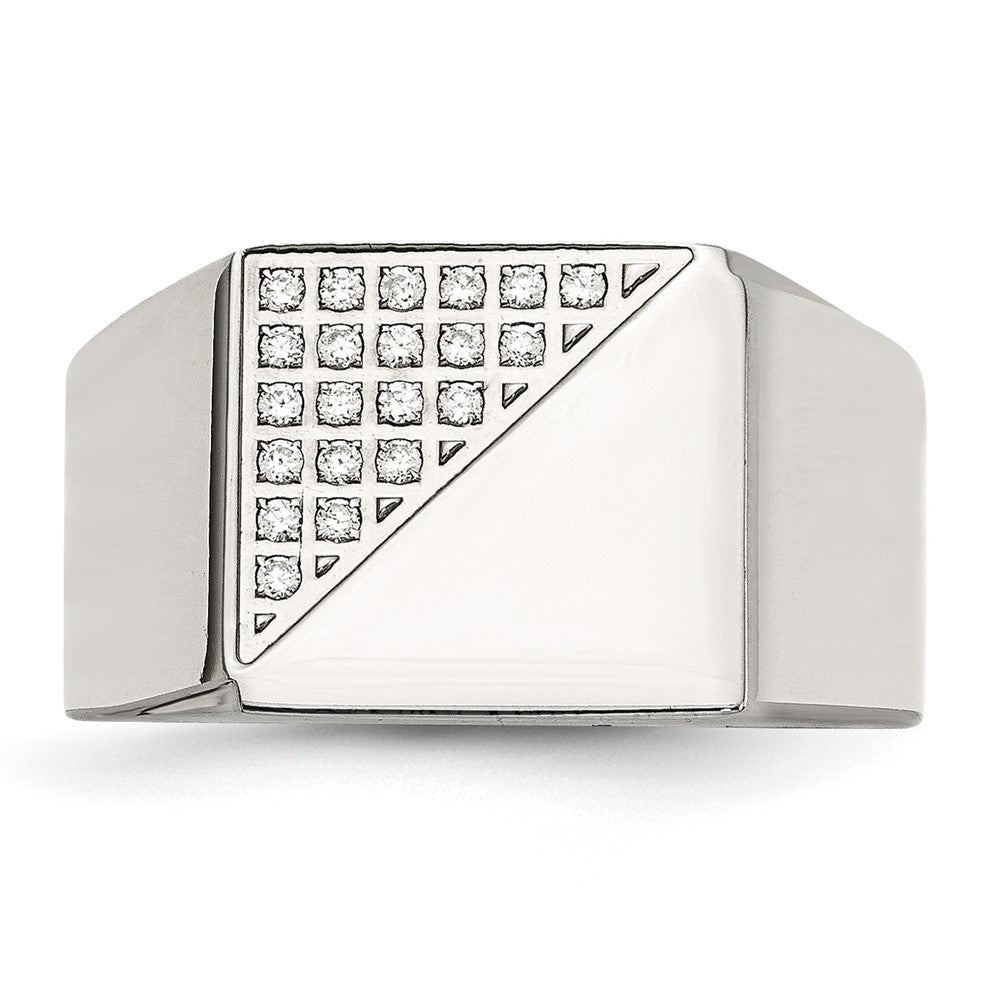 Stainless Steel Polished With Crystal Signet Ring