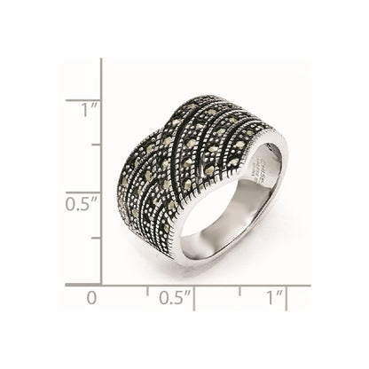 Stainless Steel Polished And Antiqued Marcasite Ring
