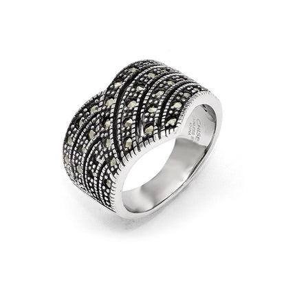 Stainless Steel Polished And Antiqued Marcasite Ring