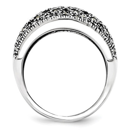 Stainless Steel Polished And Antiqued Marcasite Ring