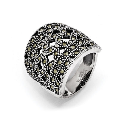 Stainless Steel Polished And Antiqued Marcasite Ring