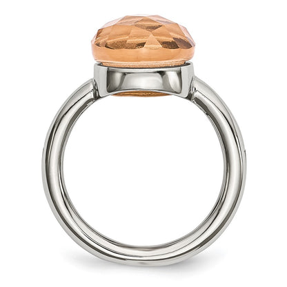 Stainless Steel Polished Peach Glass Ring
