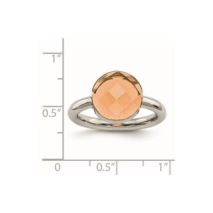 Stainless Steel Polished Peach Glass Ring