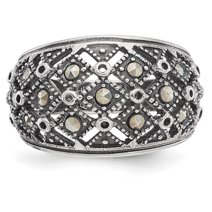 Stainless Steel Antiqued And Polished Marcasite Ring