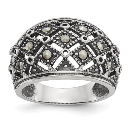 Stainless Steel Antiqued And Polished Marcasite Ring