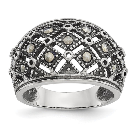 Stainless Steel Antiqued And Polished Marcasite Ring
