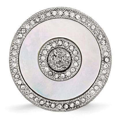 Stainless Steel Polished Mother Of Pearl/Druzy Quartz And Crystal Ring