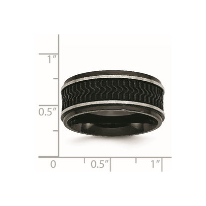Stainless Steel Polished Black Ip Plated Rubber Inlay 10mm Band