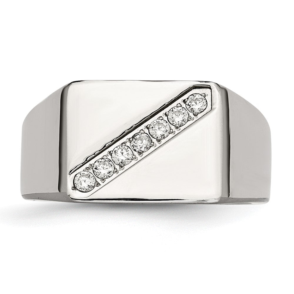 Stainless Steel Polished Cz Signet Ring