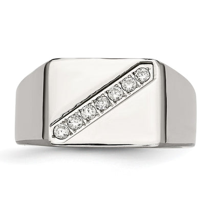 Stainless Steel Polished Cz Signet Ring