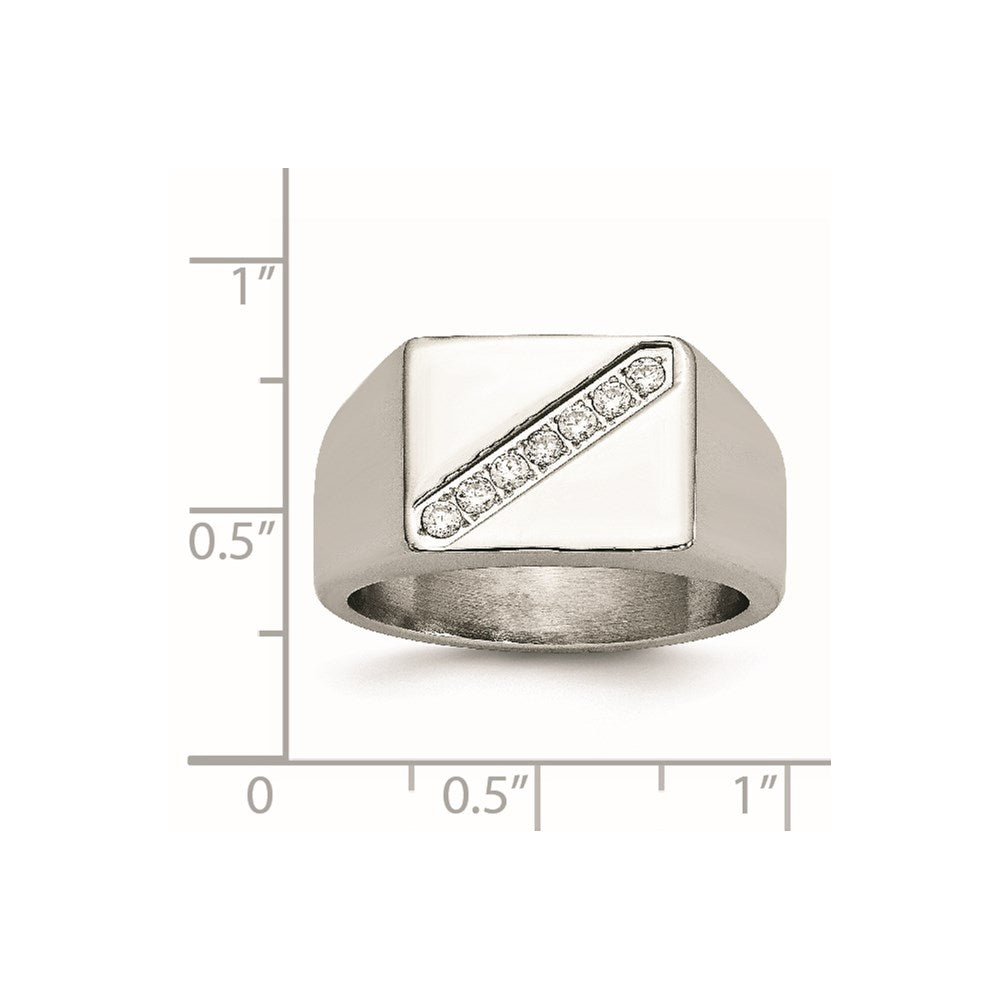 Stainless Steel Polished Cz Signet Ring