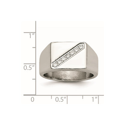 Stainless Steel Polished Cz Signet Ring
