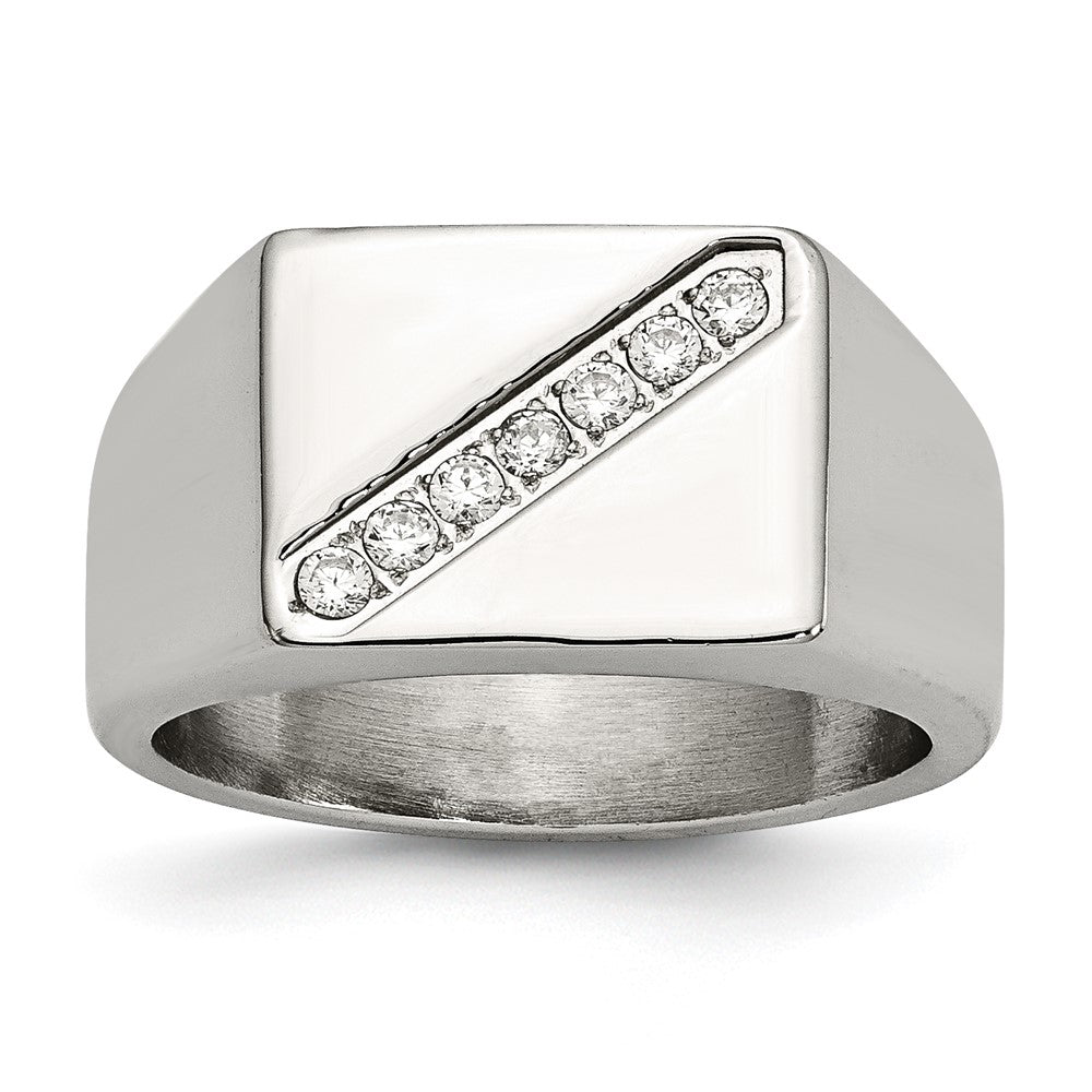 Stainless Steel Polished Cz Signet Ring