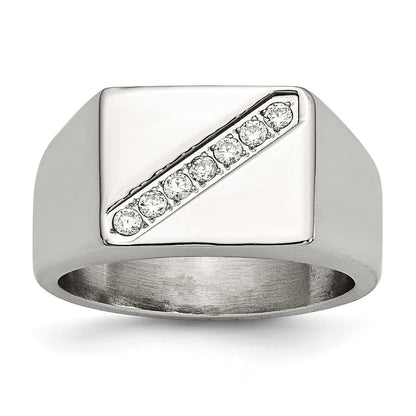 Stainless Steel Polished Cz Signet Ring