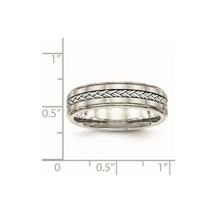 Stainless Steel Sterling Silver Braid Inlay Brushed/Polished 6mm Band