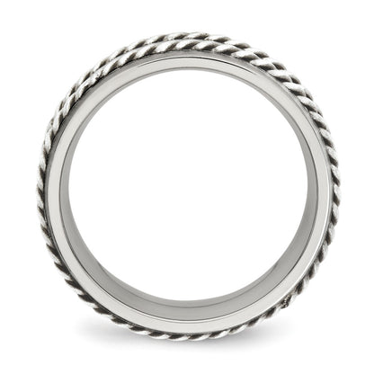 Stainless Steel Sterling Silver Double Twisted Brushed 8mm Band
