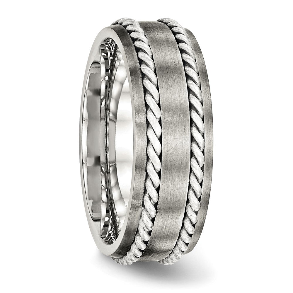 Stainless Steel Sterling Silver Double Twisted Brushed 8mm Band