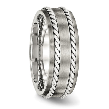Stainless Steel Sterling Silver Double Twisted Brushed 8mm Band