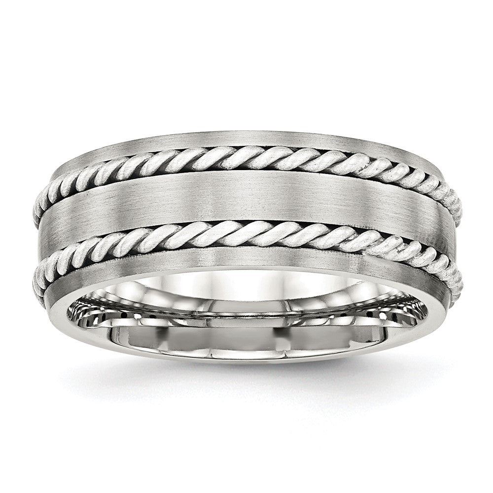 Stainless Steel Sterling Silver Double Twisted Brushed 8mm Band
