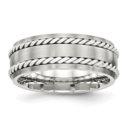 Stainless Steel Sterling Silver Double Twisted Brushed 8mm Band