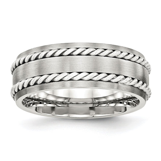 Stainless Steel Sterling Silver Double Twisted Brushed 8mm Band