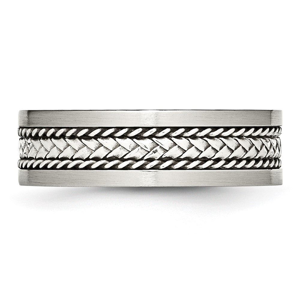 Stainless Steel Sterling Silver Inlay Polished/Brushed Edge 7mm Band