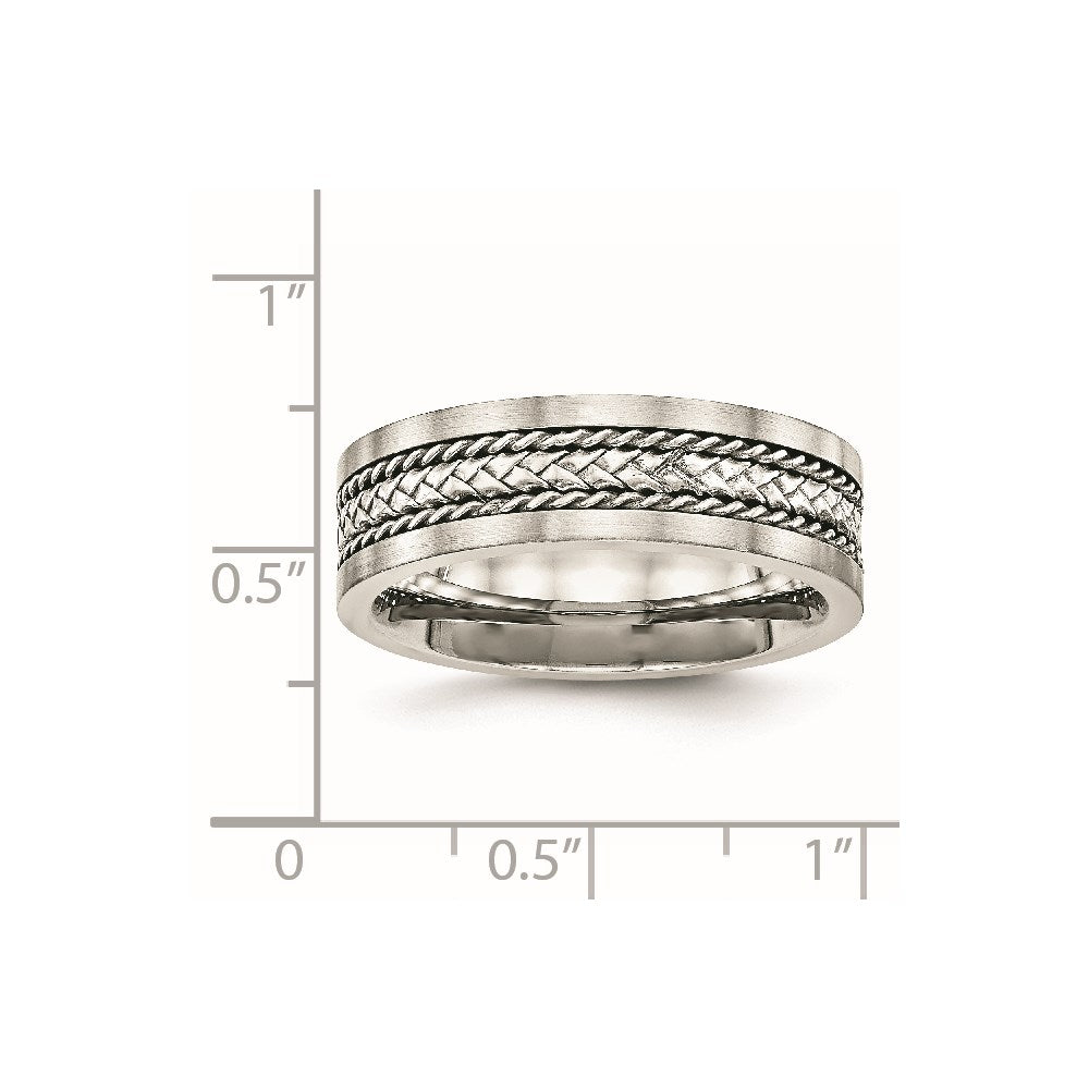 Stainless Steel Sterling Silver Inlay Polished/Brushed Edge 7mm Band