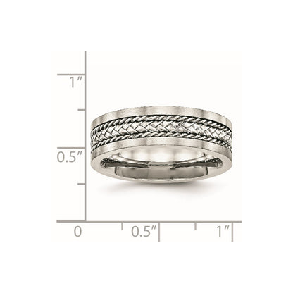 Stainless Steel Sterling Silver Inlay Polished/Brushed Edge 7mm Band