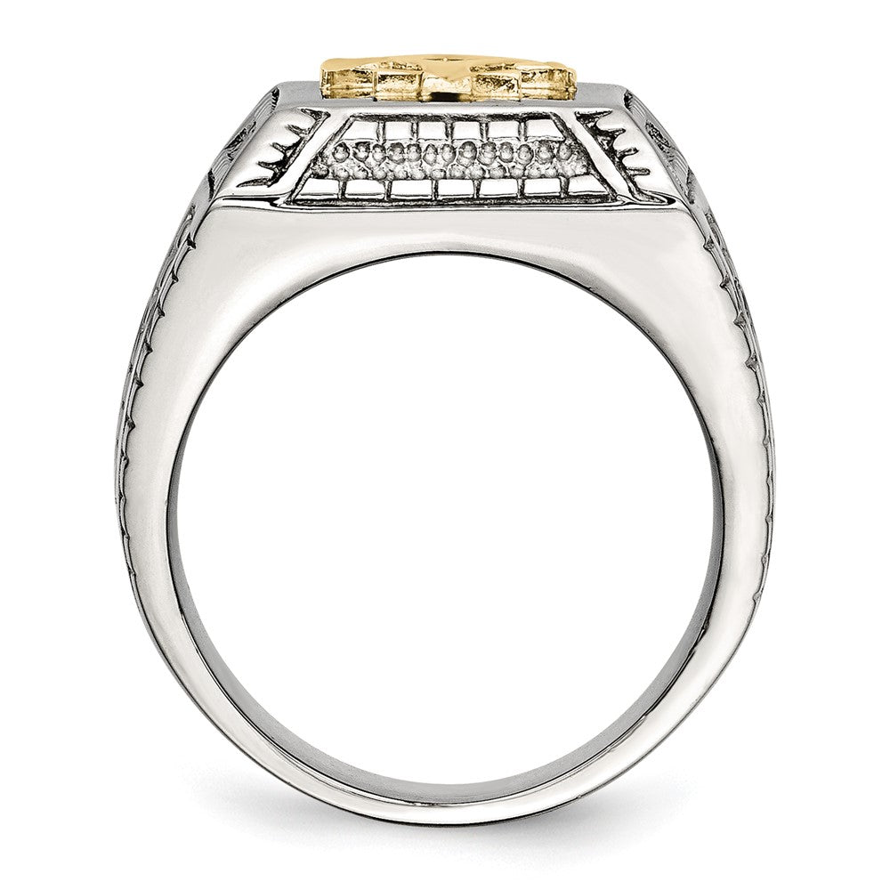 Stainless Steel Polished Sterling Silver Yellow Ip Plated Anchor Ring