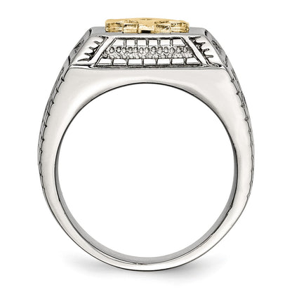 Stainless Steel Polished Sterling Silver Yellow Ip Plated Anchor Ring