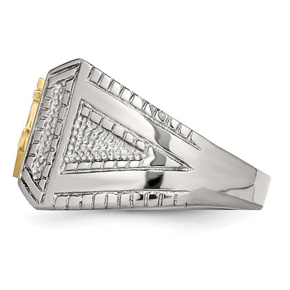 Stainless Steel Polished Sterling Silver Yellow Ip Plated Anchor Ring