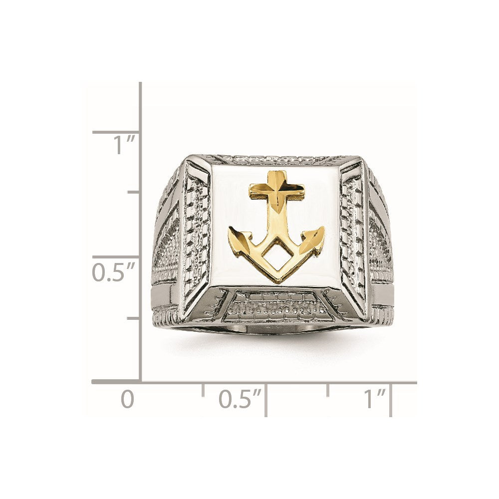 Stainless Steel Polished Sterling Silver Yellow Ip Plated Anchor Ring