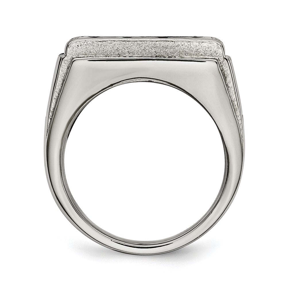 Stainless Steel Polished Black Enameled Dad Cz Ring