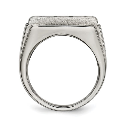 Stainless Steel Polished Black Enameled Dad Cz Ring